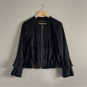 INC International Concepts | Black Ruffle Zip Up Jacket